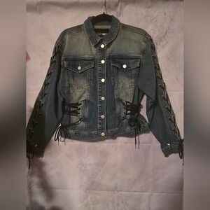 Blue Lace-Up Denim Jacket